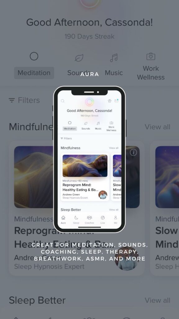 Cassy boudoir photographer of Cassy K Portrait talks about her how she uses Aura to help with sleep and calming meditations