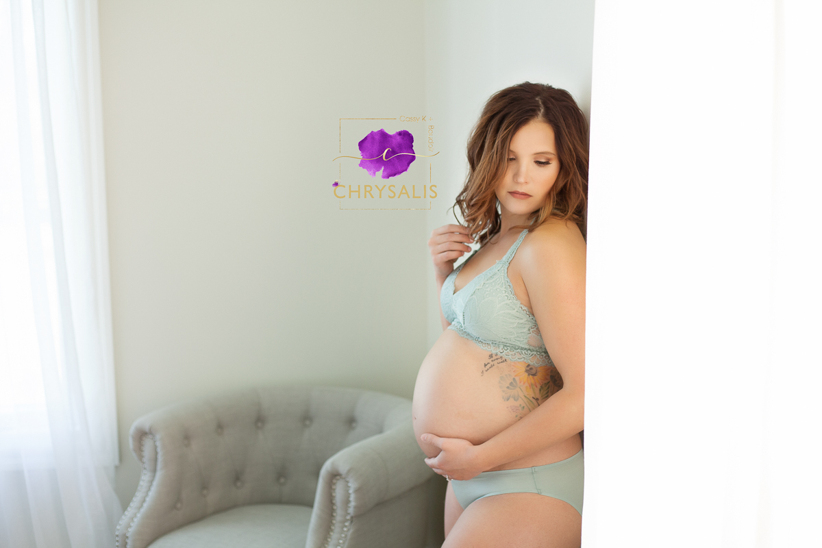 Target Sage Lace Bralette Natural Window Light Maternity Boudoir Photography