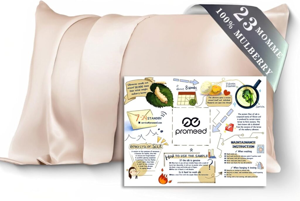 Champagne colored mulberry silk pillow case for Anti-Aging skincare over 40
