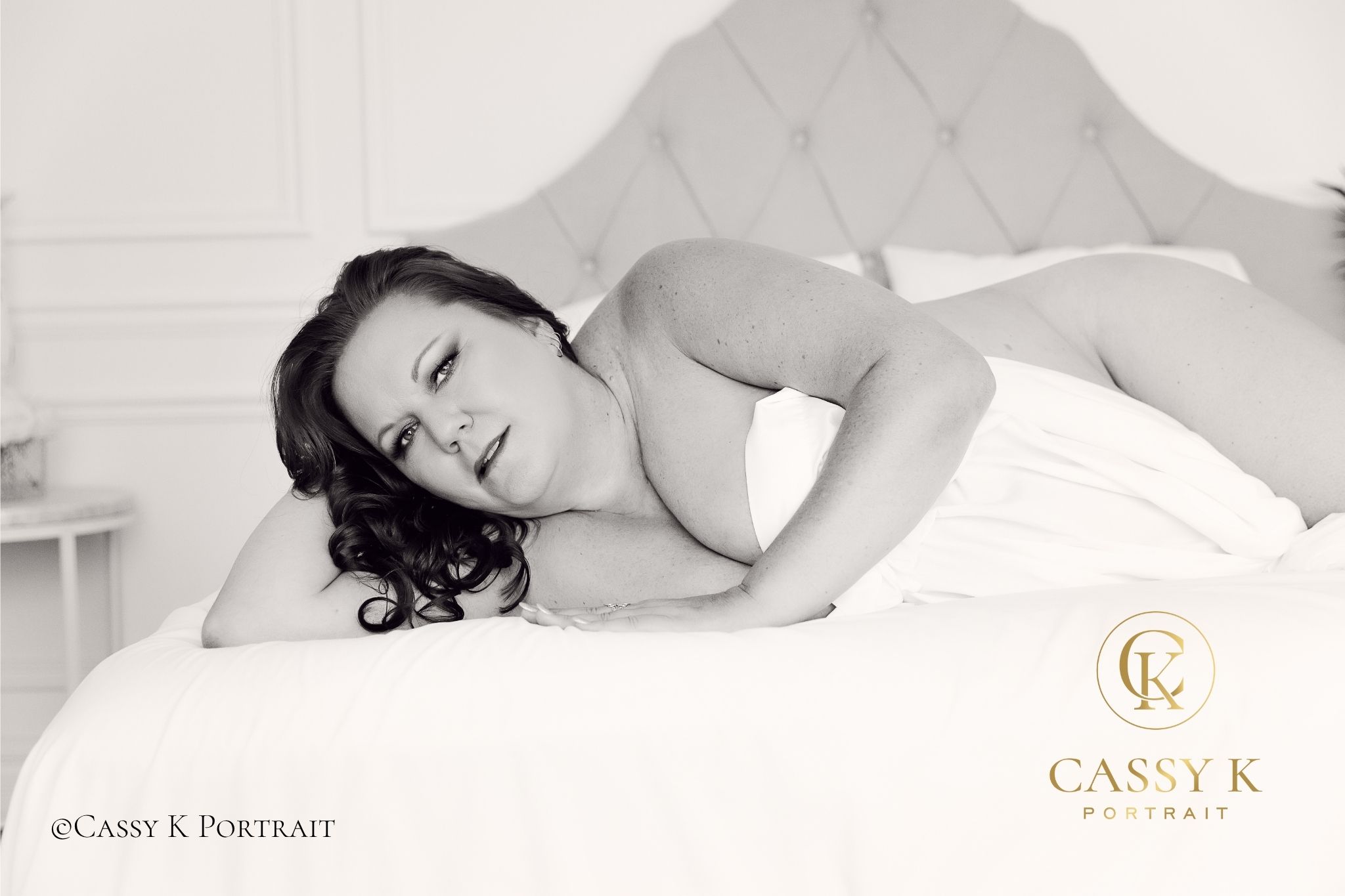 Plus size Red head with gorgeous hazel eyes wearing white sheet